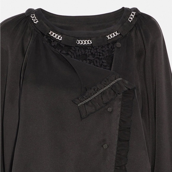 Coach black embellished SILK Ruffle Top - Picture 4 of 16